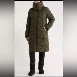 BCBGeneration Women’s Green Longline Water Resistant - Quilted Long Jacket